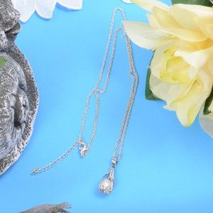 YSX Silver Plate 17.5-19.5" Rope Chain Necklace with Faux Pearl Pendant